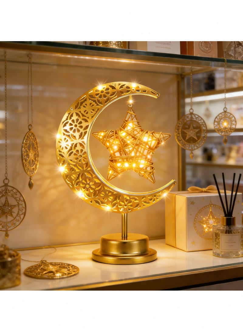 LED Star Moon Ambience Table Lamps, Islamic Ramadan Decorations Lights, Battery Powered Ramadan Lights - Charming Eid Decorations for Bedroom, Living Room & Various Occasions - Image 4